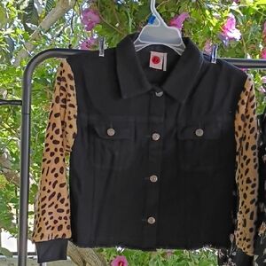 Black Jacket with Leopard Print Sleeves